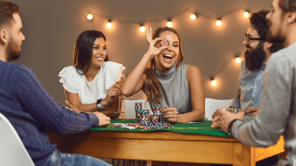 a group of people playing poker at a table