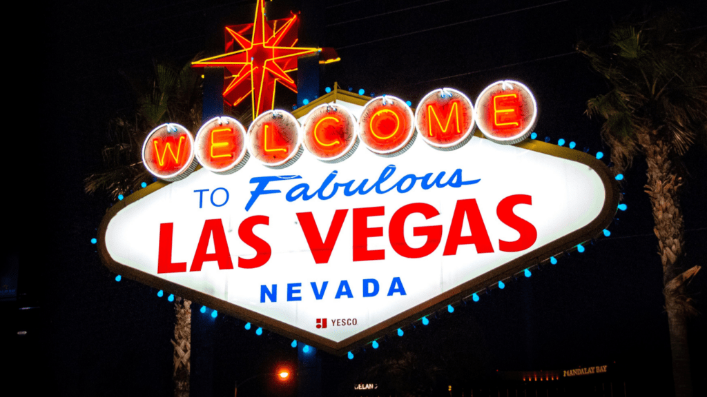 the welcome to fabulous las vegas sign is lit up at night