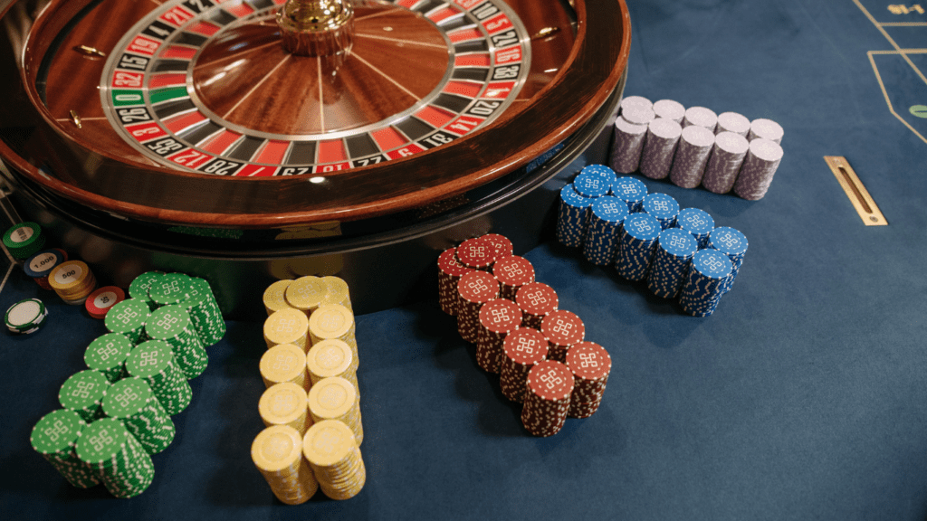 an image of a casino table with chips