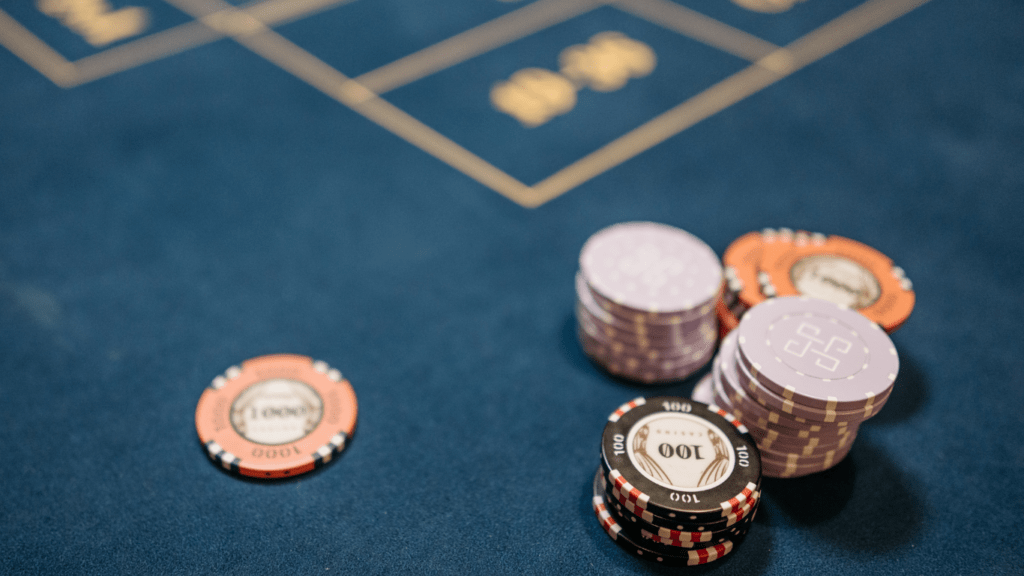 an image of a casino table with chips